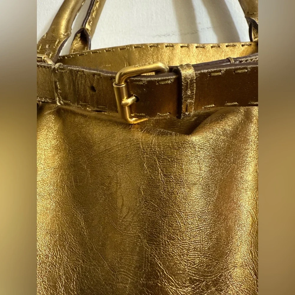 Fendi Gold Leather Selleria Villa‎ Borghese Satchel Shoulder Bag